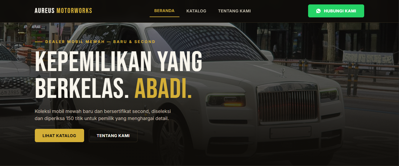 Tampilan website Aureus Showroom